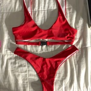 Red under boob bikini